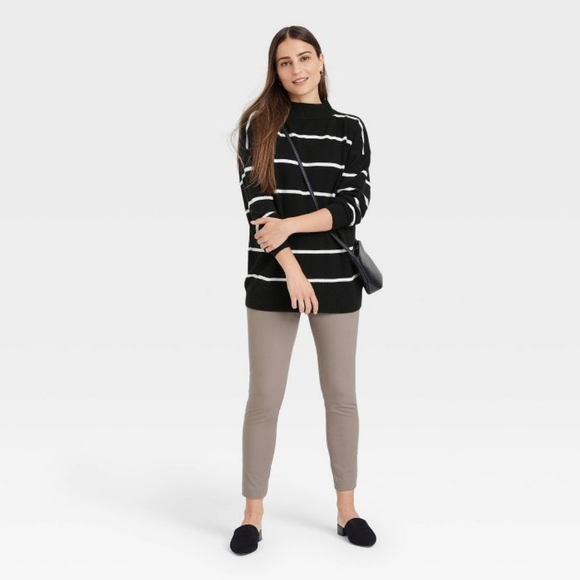 Women's Slouchy Mock Turtleneck Pullover Sweater - A New Day Black/White Striped - Picture 3 of 4